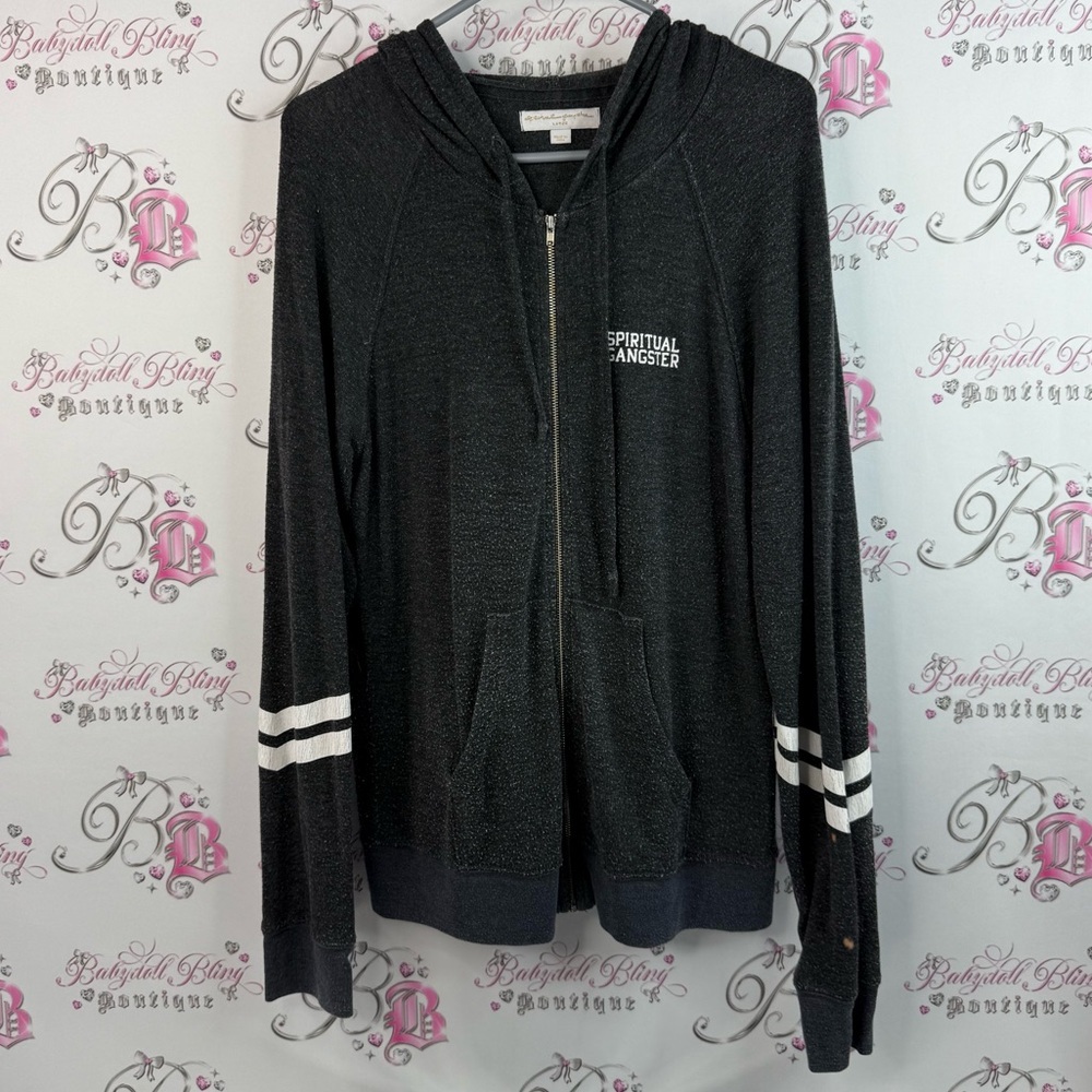 Spiritual Gangster hoodie Zibo hibiscus Namaste hippie Black grey Zip-Up Hoodie